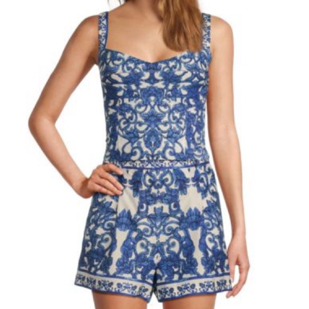 Antonio Melani Blue Tile Print Shorts and Sleeveless Coordinating Blouse